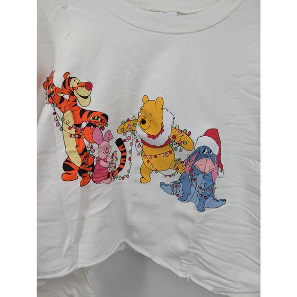 Vintage Disney Women’s Winnie the Pooh Holiday Lights  Pullover Size XL Cropped - Picture 2 of 5